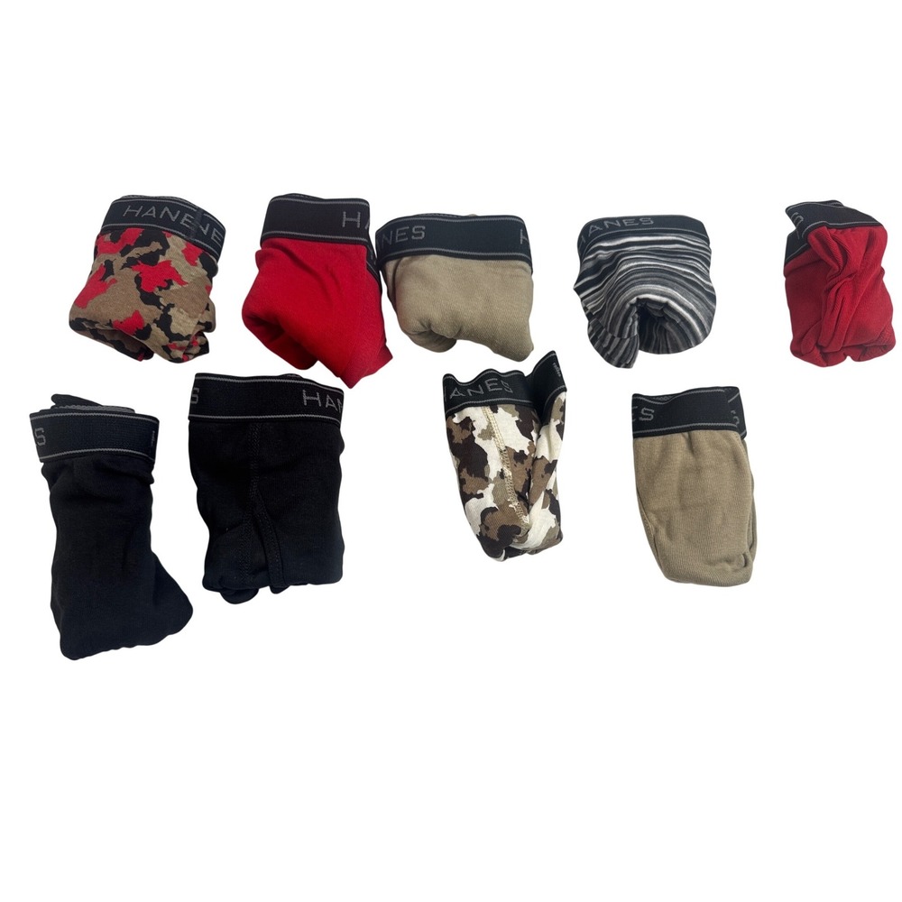 Hanes Boys Tagless Boxer Briefs Size L 12-14 Assorted Colors Camo 9 Pair Pack